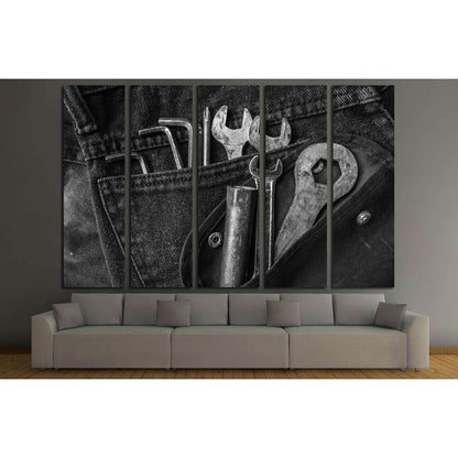 Tools on a workers pocket, Black and white photo №3245 Ready to Hang Canvas Print - Zellart Canvas Prints ALL_Products, s-3245