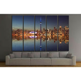 Toronto Skyline at night with a reflection in Lake Ontario №2040 Ready to Hang Canvas Print