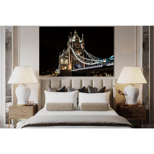 Tower Bridge At Night №SL1092 Ready to Hang Canvas Print - Zellart Canvas Prints 0new, ALL_Products, Bridges Wall Art