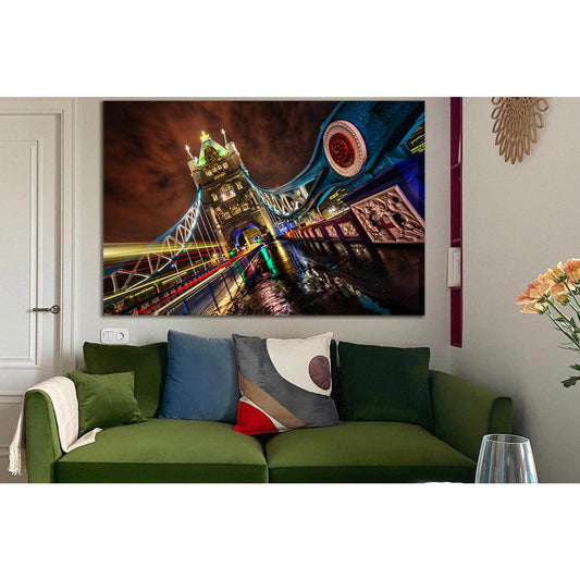 Tower Bridge In Night Lights №SL1126 Ready to Hang Canvas Print - Zellart Canvas Prints 0new, ALL_Products, Bridges Wall Art