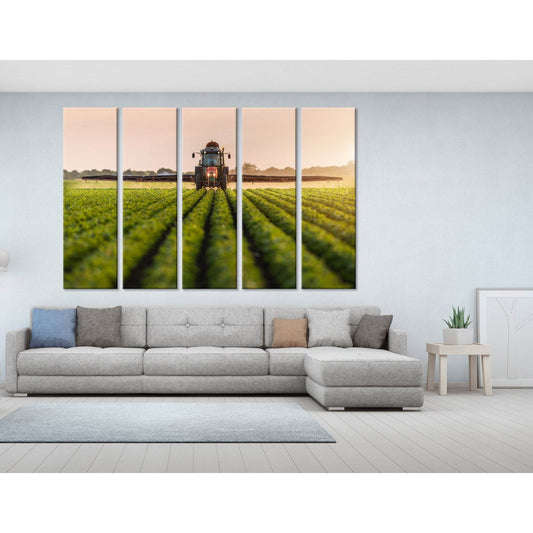 Tractor On The Green Plantation Of Soy №04243 Ready to Hang Canvas Print - Zellart Canvas Prints ALL_Products