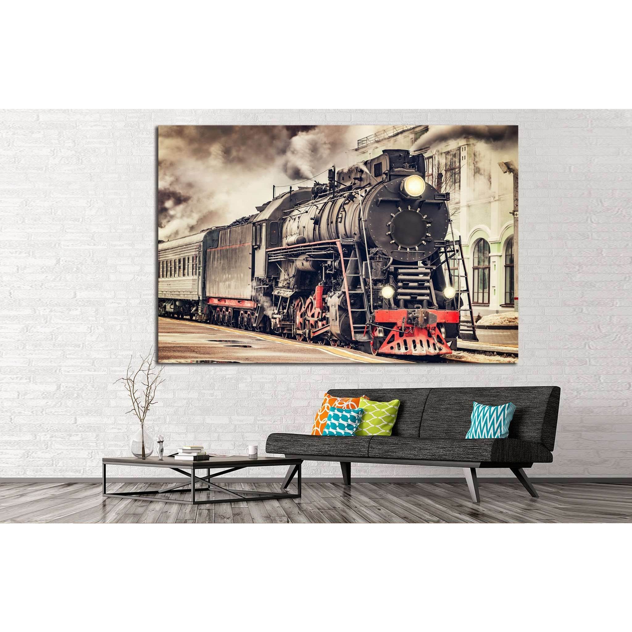 Vintage Steam Locomotive Canvas Print | Sepia Train Art - Zellart