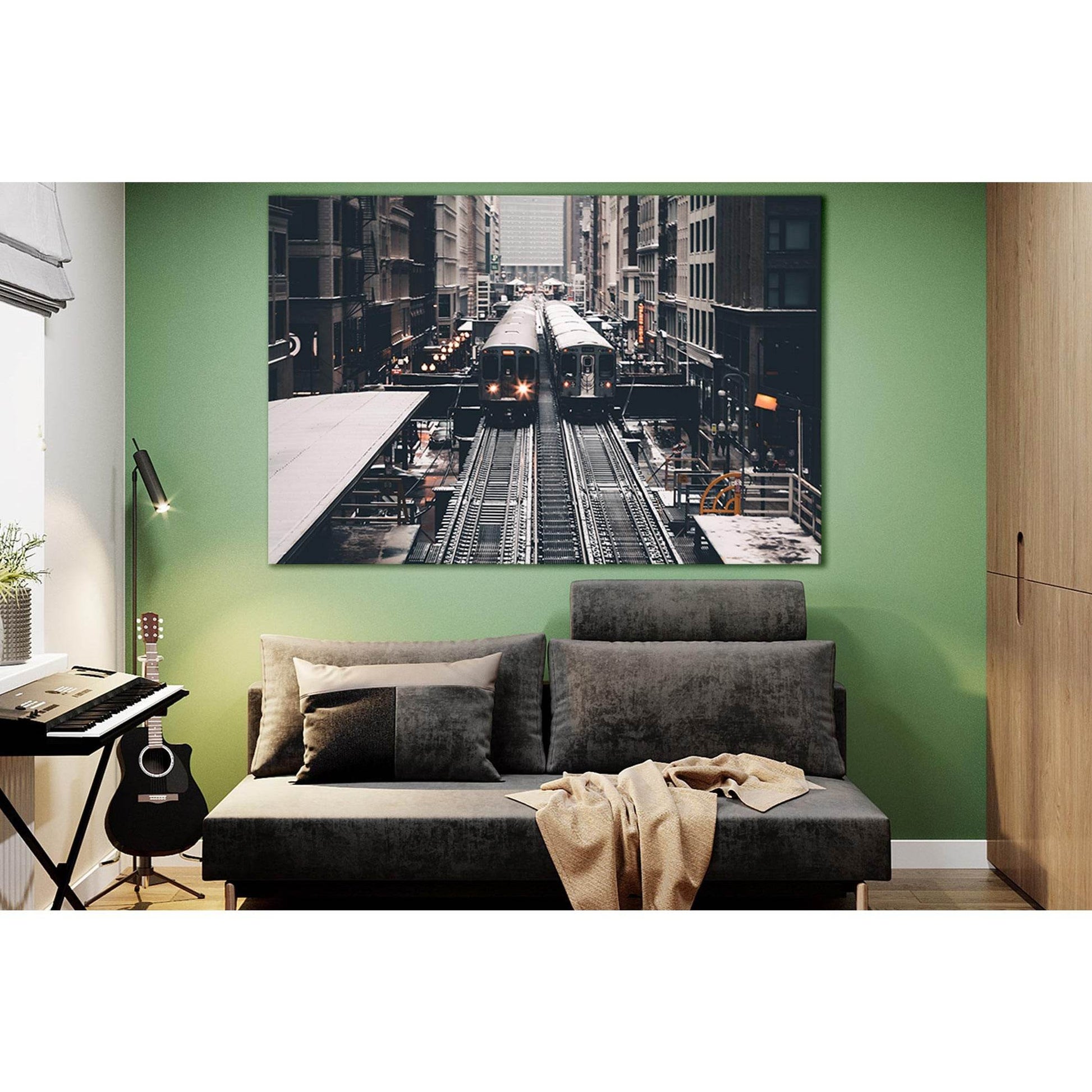 Train At Subway Station №SL1423 Ready to Hang Canvas Print - Zellart Canvas Prints 0new, ALL_Products, Engine