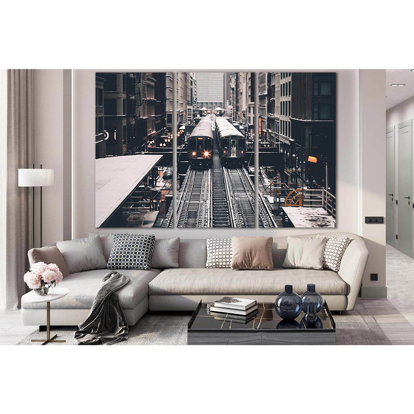Train At Subway Station №SL1423 Ready to Hang Canvas Print - Zellart Canvas Prints 0new, ALL_Products, Engine