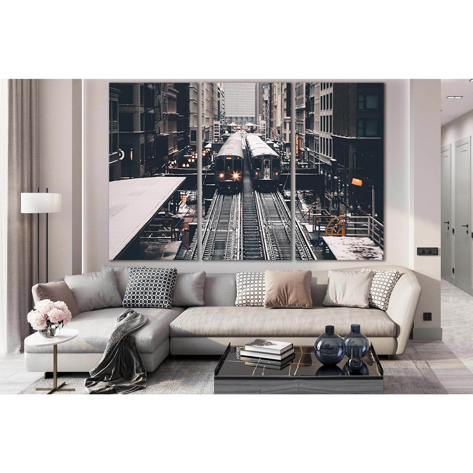 Train At Subway Station №SL1423 Ready to Hang Canvas Print - Zellart Canvas Prints 0new, ALL_Products, Engine