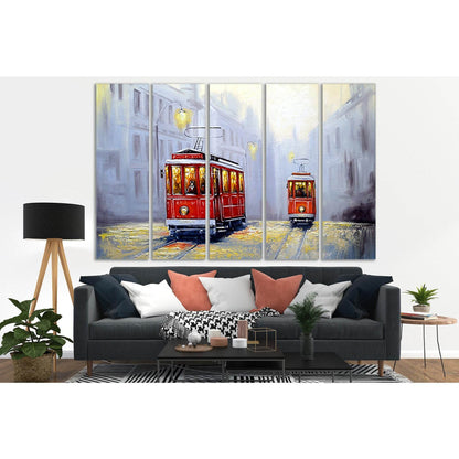 Tram In Old Town Oil Painting №SL584 Ready to Hang Canvas Print - Zellart Canvas Prints 0new, ALL_Products, Oil Painting Wall Art