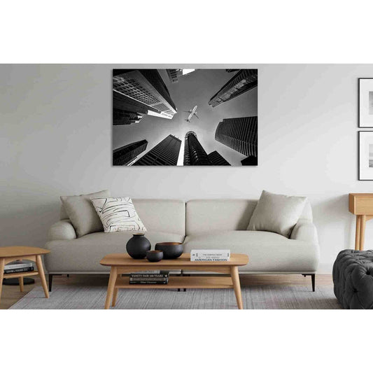 Travel by plane №D2811 Ready to Hang Canvas Print - Zellart Canvas Prints 0new, ALL_Products, Black & White Wall Art