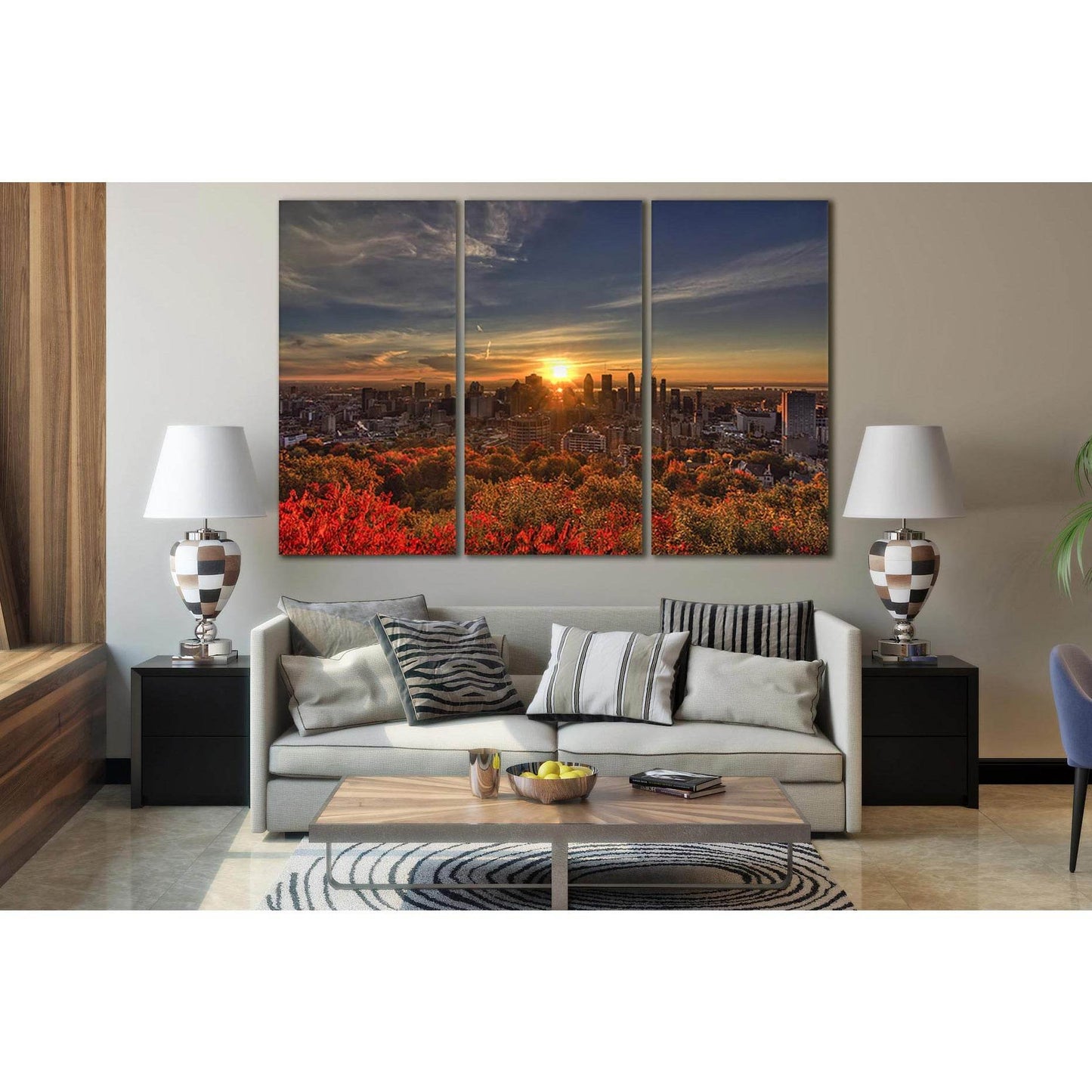Trees City Sunset №SL280 Ready to Hang Canvas Print - Zellart Canvas Prints 0new, ALL_Products, SUNRISE & SUNSET WALL ART