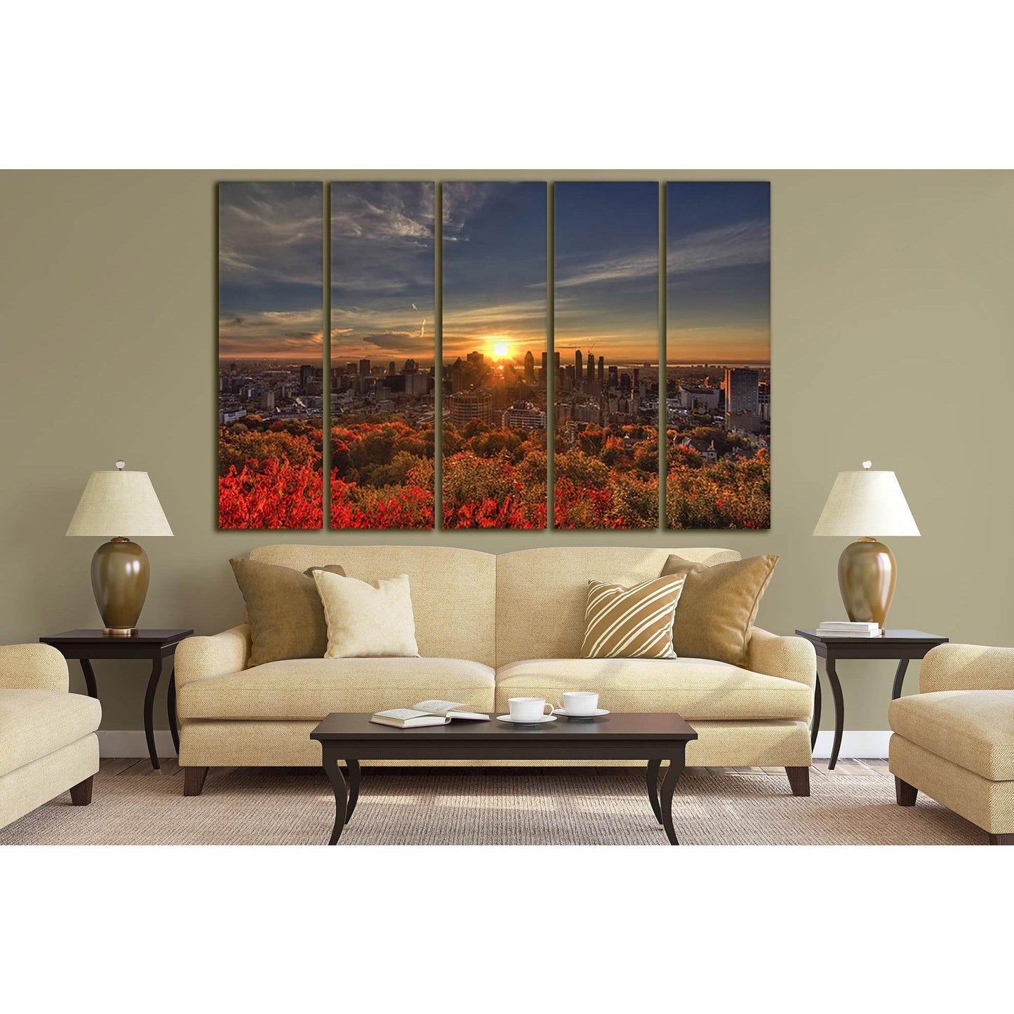 Trees City Sunset №SL280 Ready to Hang Canvas Print - Zellart Canvas Prints 0new, ALL_Products, SUNRISE & SUNSET WALL ART
