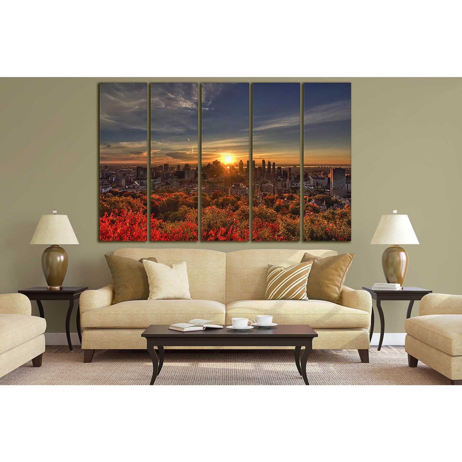 Trees City Sunset №SL280 Ready to Hang Canvas Print - Zellart Canvas Prints 0new, ALL_Products, SUNRISE & SUNSET WALL ART
