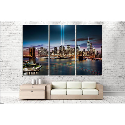 Tribute in Light memorial, Brooklyn Bridge and the Lower Manhattan skyline at dusk №2655 Ready to Hang Canvas Print - Zellart Canvas Prints 0_NY_ART, ALL_Products, s-2655