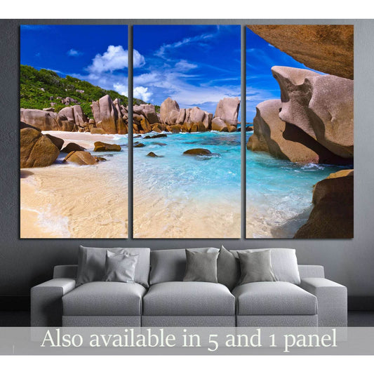 Tropical beach at Seychelles - nature background №2871 Ready to Hang Canvas Print - Zellart Canvas Prints ALL_Products, s-2871