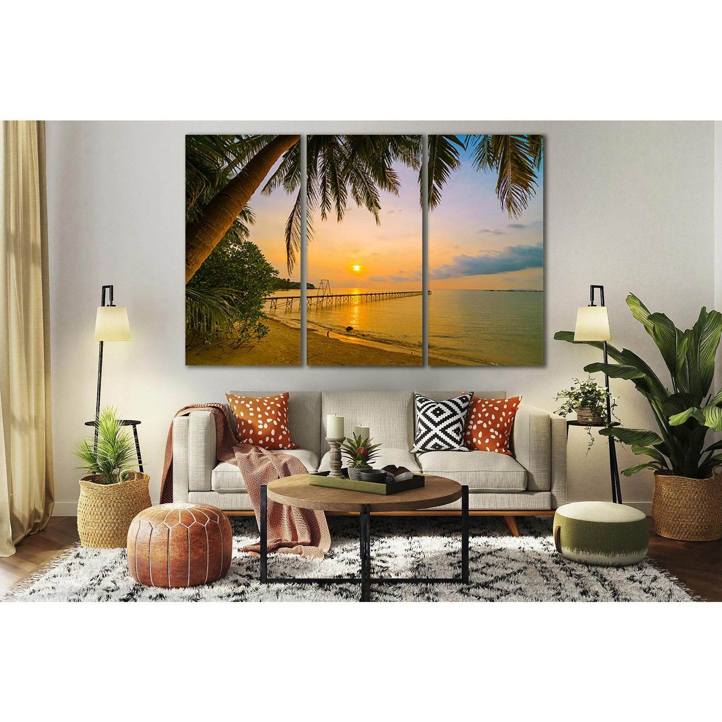 Tropical Beach At Sunset №SL236 Ready to Hang Canvas Print - Zellart Canvas Prints 0new, ALL_Products, SUNRISE & SUNSET WALL ART