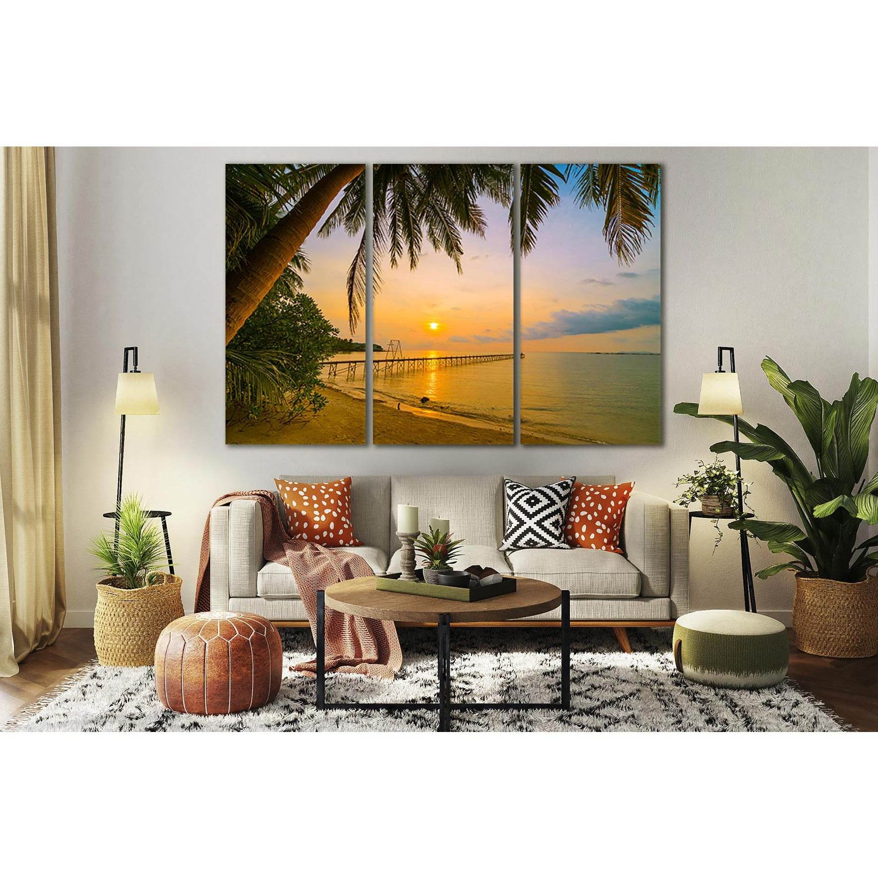 Tropical Beach At Sunset №SL236 Ready to Hang Canvas Print - Zellart Canvas Prints 0new, ALL_Products, SUNRISE & SUNSET WALL ART