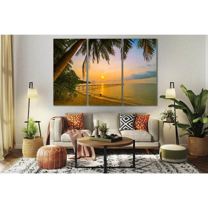 Tropical Beach At Sunset №SL236 Ready to Hang Canvas Print - Zellart Canvas Prints 0new, ALL_Products, SUNRISE & SUNSET WALL ART
