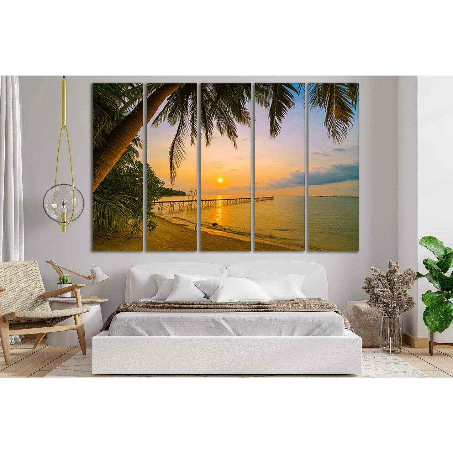 Tropical Beach At Sunset №SL236 Ready to Hang Canvas Print - Zellart Canvas Prints 0new, ALL_Products, SUNRISE & SUNSET WALL ART