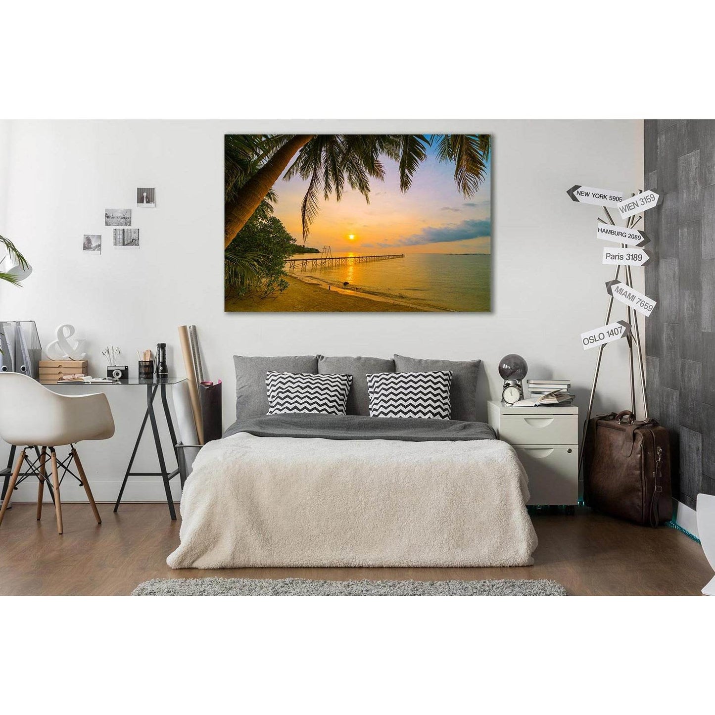 Tropical Beach At Sunset №SL236 Ready to Hang Canvas Print - Zellart Canvas Prints 0new, ALL_Products, SUNRISE & SUNSET WALL ART