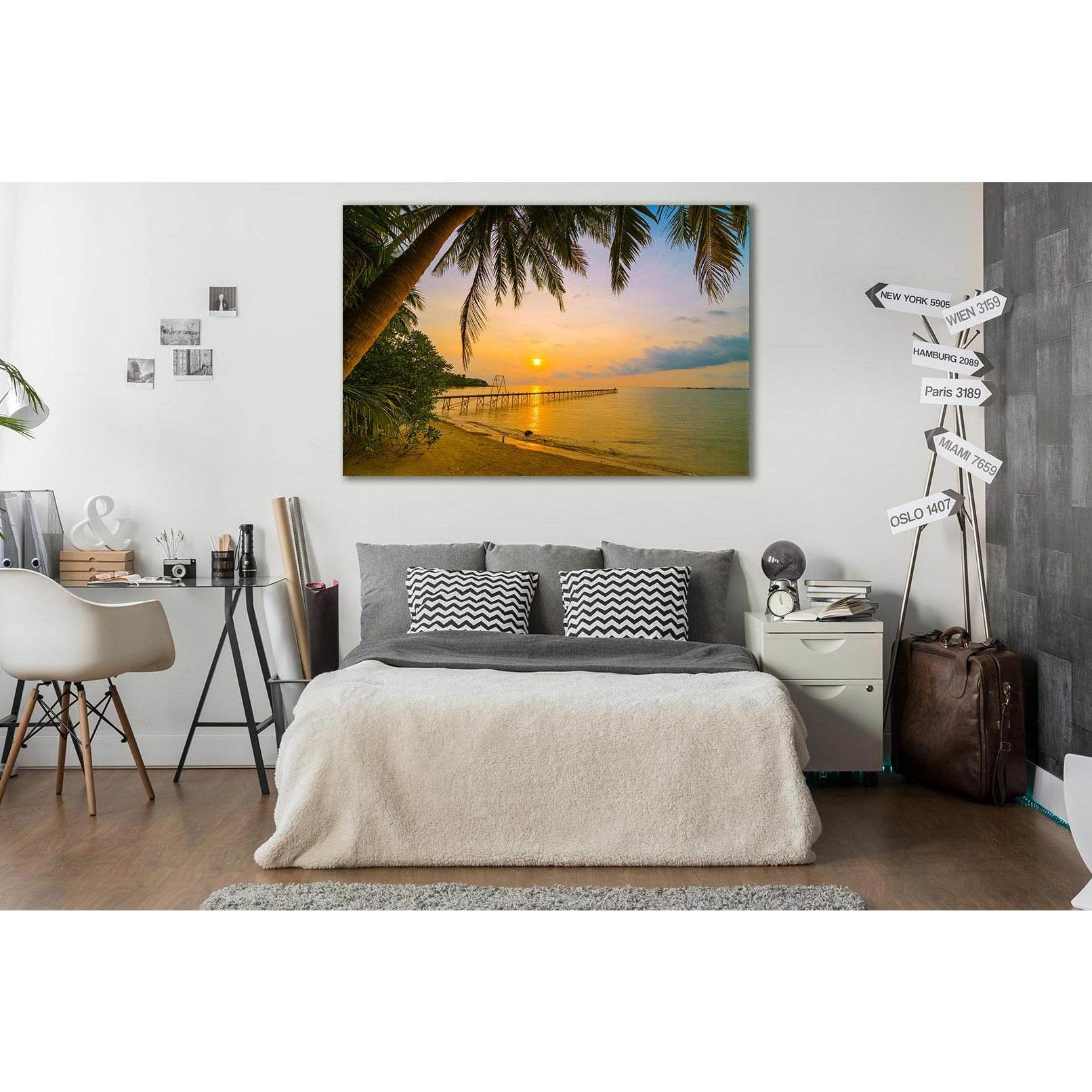 Tropical Beach At Sunset №SL236 Ready to Hang Canvas Print - Zellart Canvas Prints 0new, ALL_Products, SUNRISE & SUNSET WALL ART