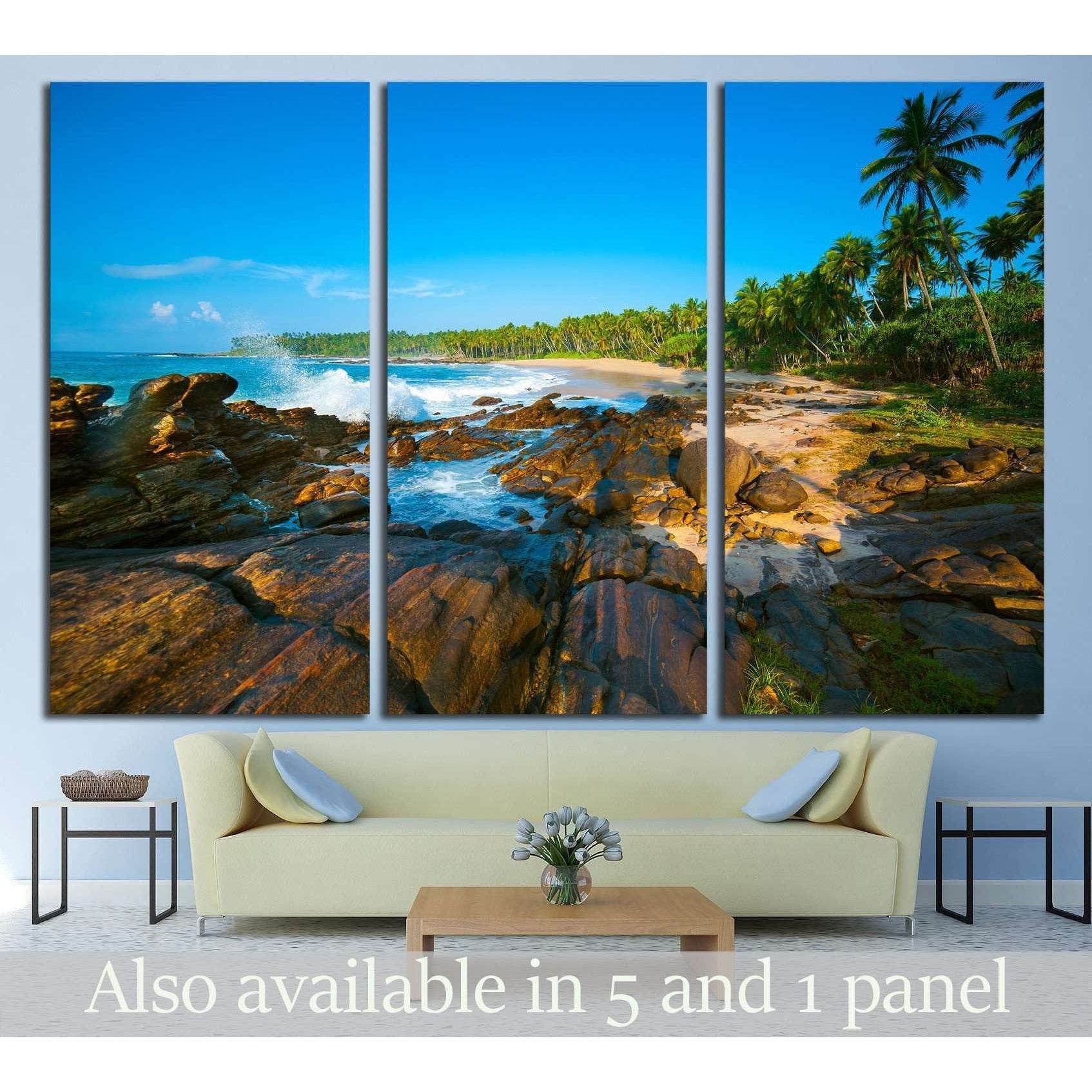Tropical beach near Tangalle, Sri Lanka. Stones at foreground №1961 Ready to Hang Canvas Print - Zellart Canvas Prints ALL_Products, s-1961