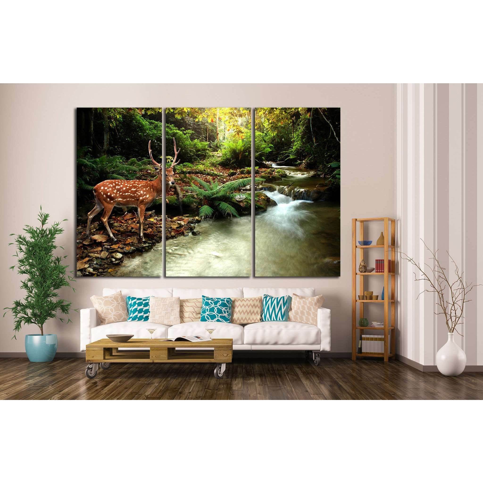 tropical stream and sika deer №1113 Ready to Hang Canvas Print