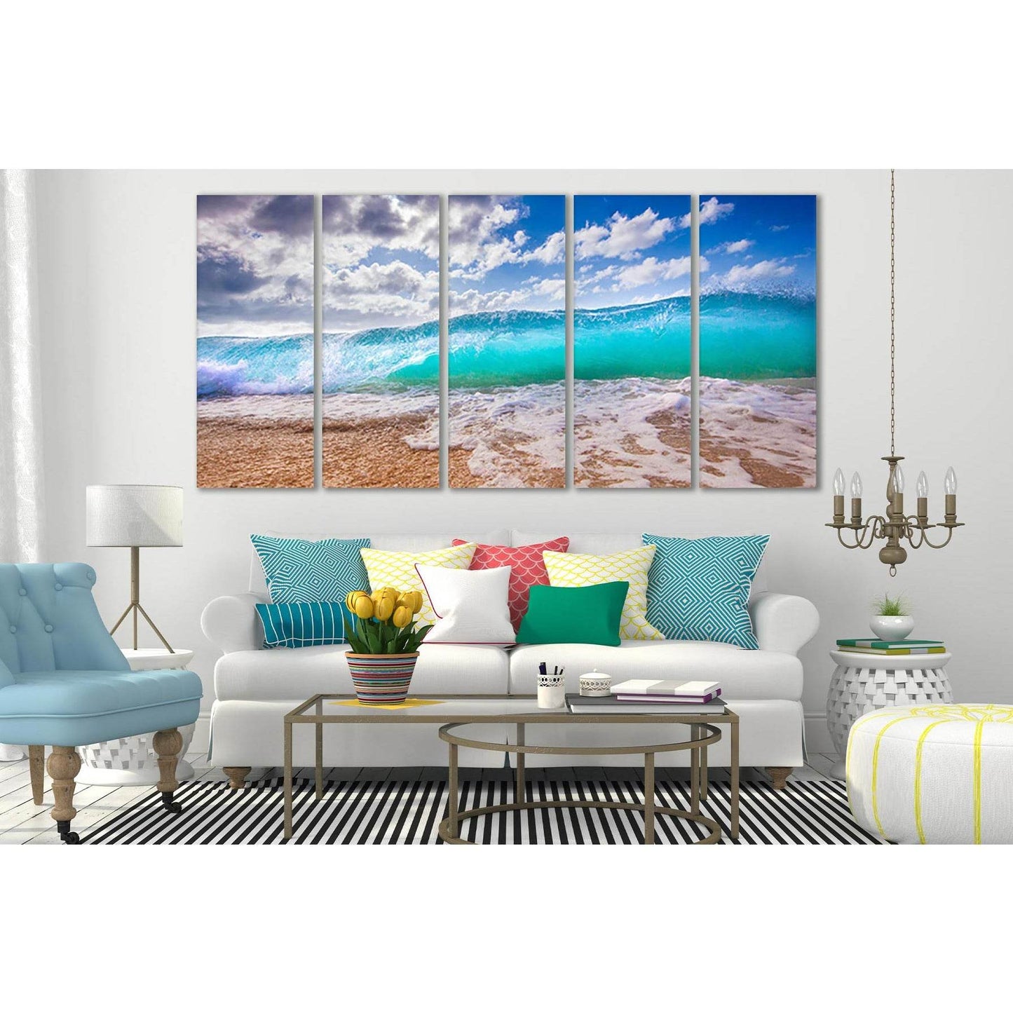 Turquoise Transparent Wave №SL115 Ready to Hang Canvas Print - Zellart Canvas Prints 0new, ALL_Products, Beach Ocean & Waves