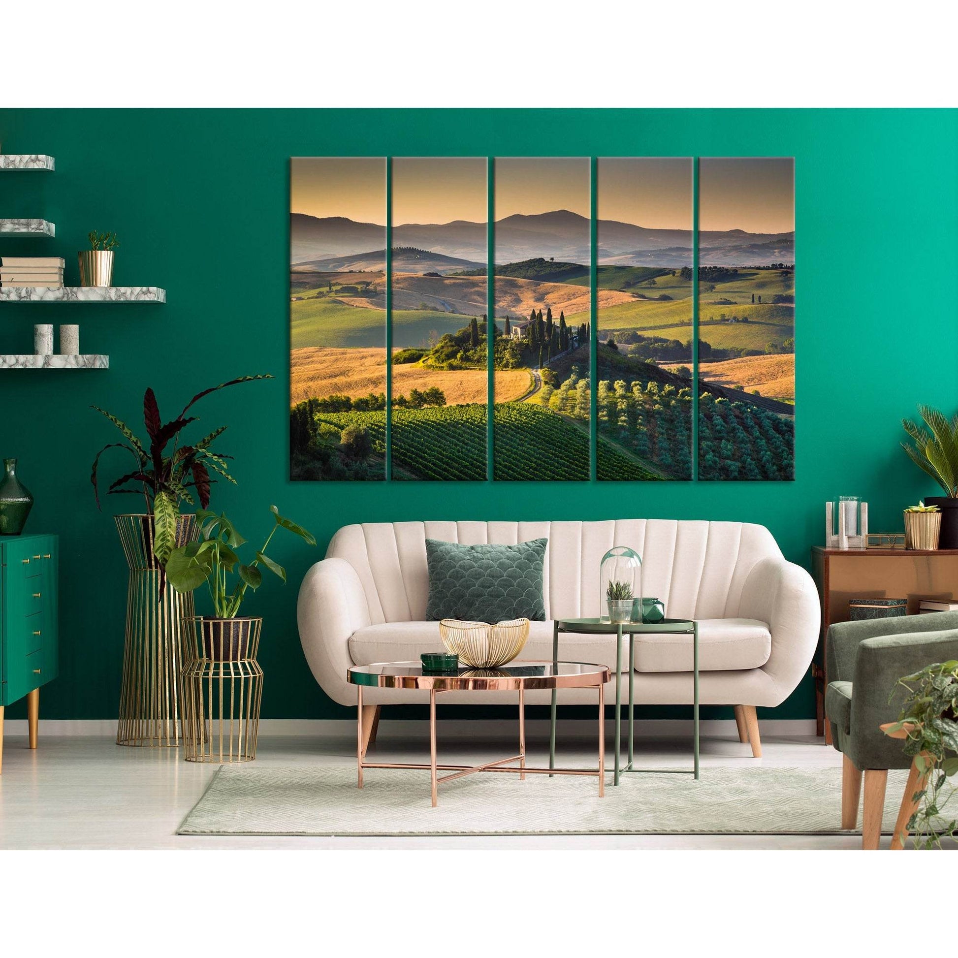 Tuscany Landscape With Rolling Hills And Valleys In Golden Morning Light №04219 Ready to Hang Canvas Print - Zellart Canvas Prints ALL_Products