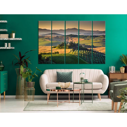 Tuscany Landscape With Rolling Hills And Valleys In Golden Morning Light №04219 Ready to Hang Canvas Print - Zellart Canvas Prints ALL_Products