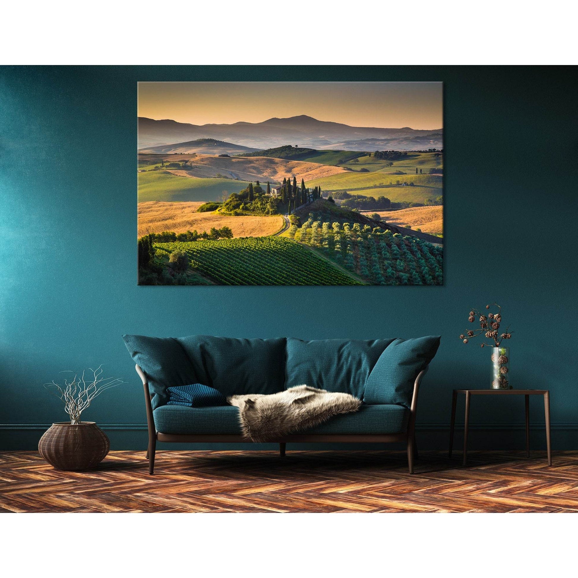Tuscany Landscape With Rolling Hills And Valleys In Golden Morning Light №04219 Ready to Hang Canvas Print - Zellart Canvas Prints ALL_Products