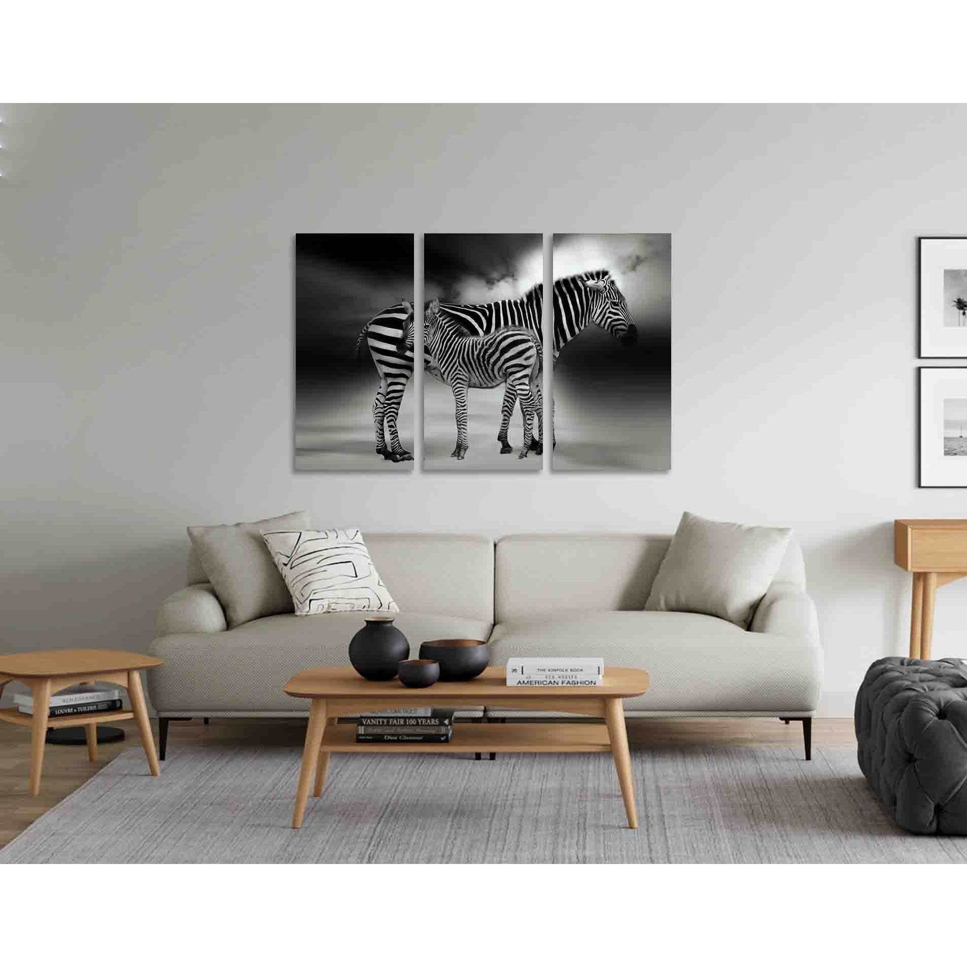 Two cute zebras №D2812 Ready to Hang Canvas Print - Zellart Canvas Prints 0new, ALL_Products, Black & White Wall Art