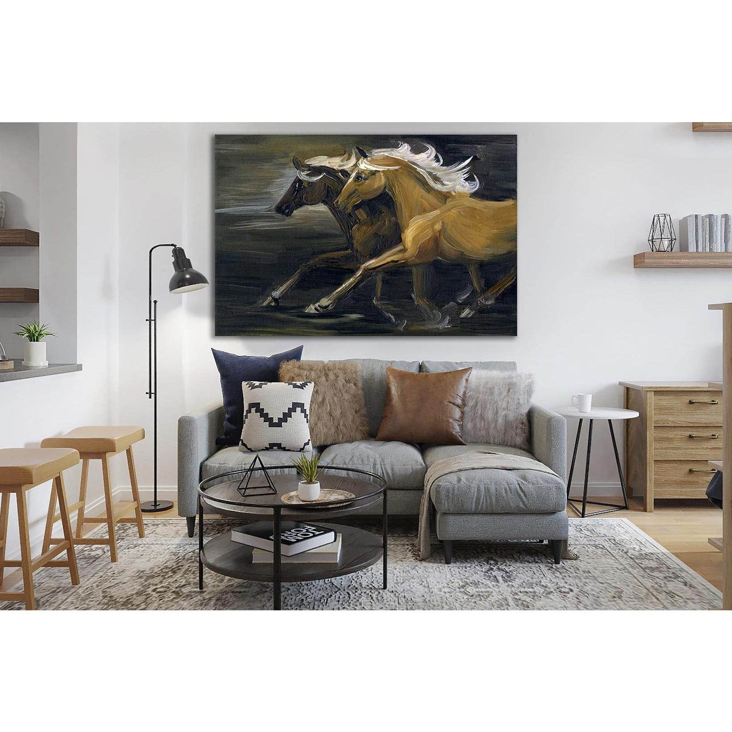 Two Galloping Horses №SL604 Ready to Hang Canvas Print - Zellart Canvas Prints 0new, ALL_Products, Horses, Oil Painting Wall Art