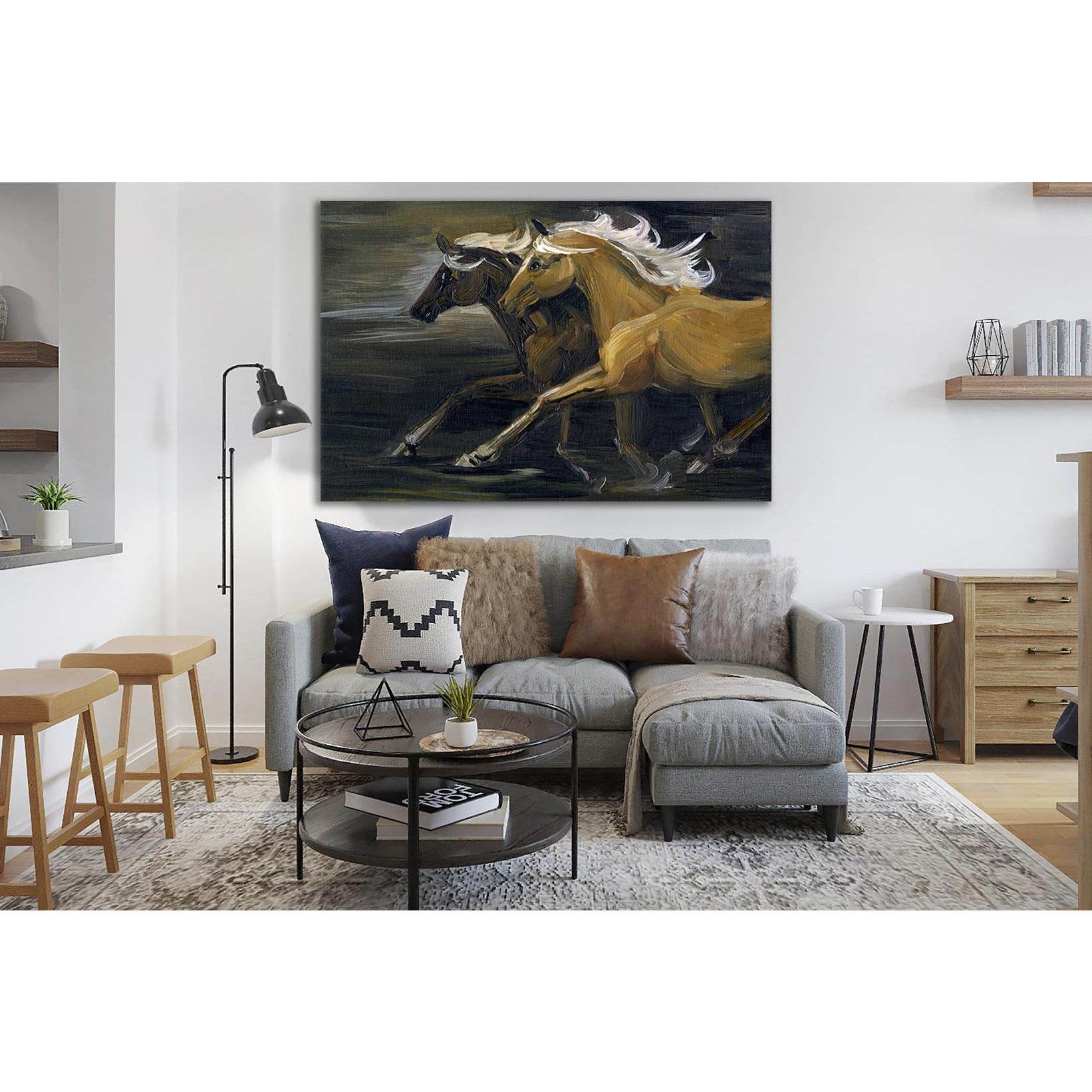 Two Galloping Horses №SL604 Ready to Hang Canvas Print - Zellart Canvas Prints 0new, ALL_Products, Horses, Oil Painting Wall Art
