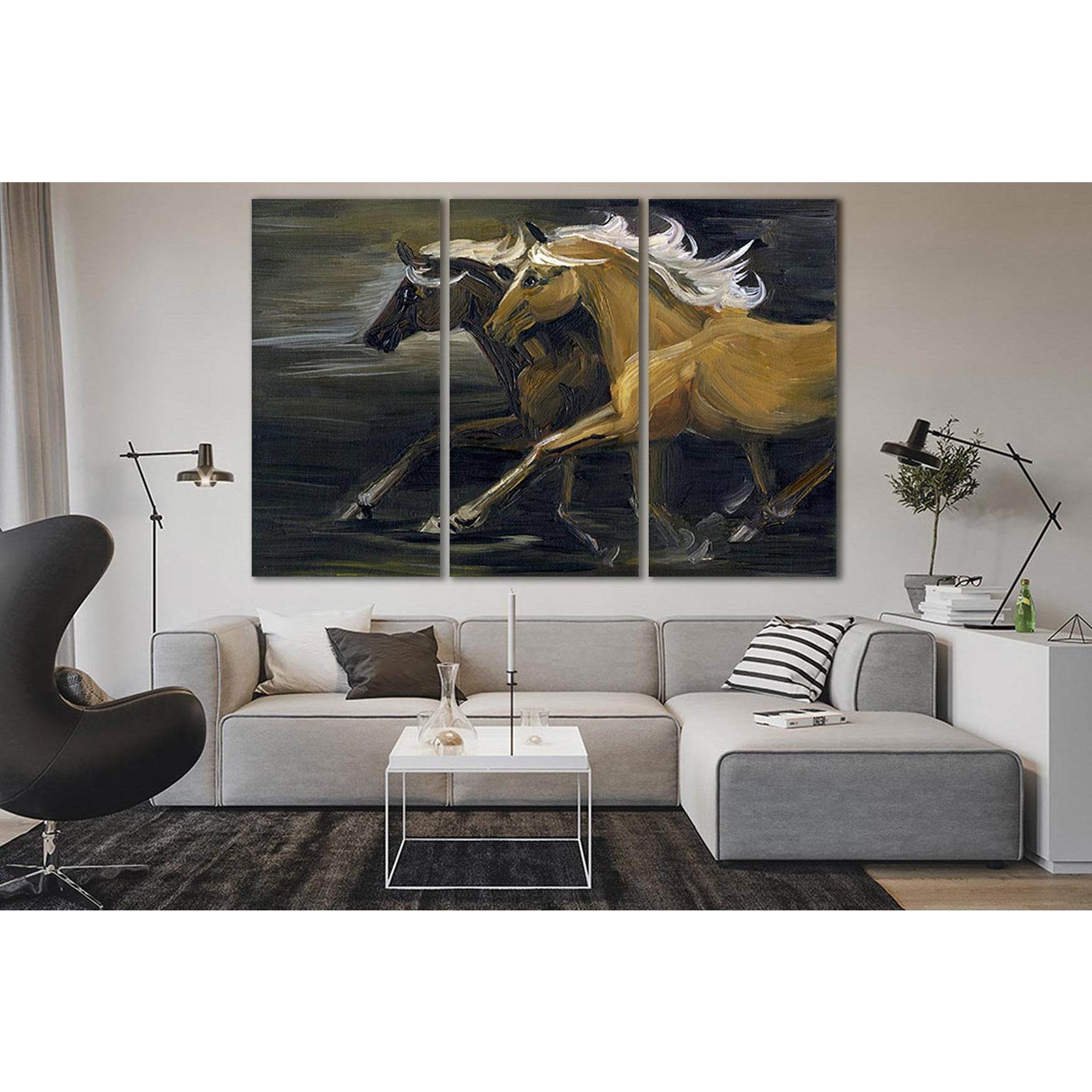 Two Galloping Horses №SL604 Ready to Hang Canvas Print - Zellart Canvas Prints 0new, ALL_Products, Horses, Oil Painting Wall Art
