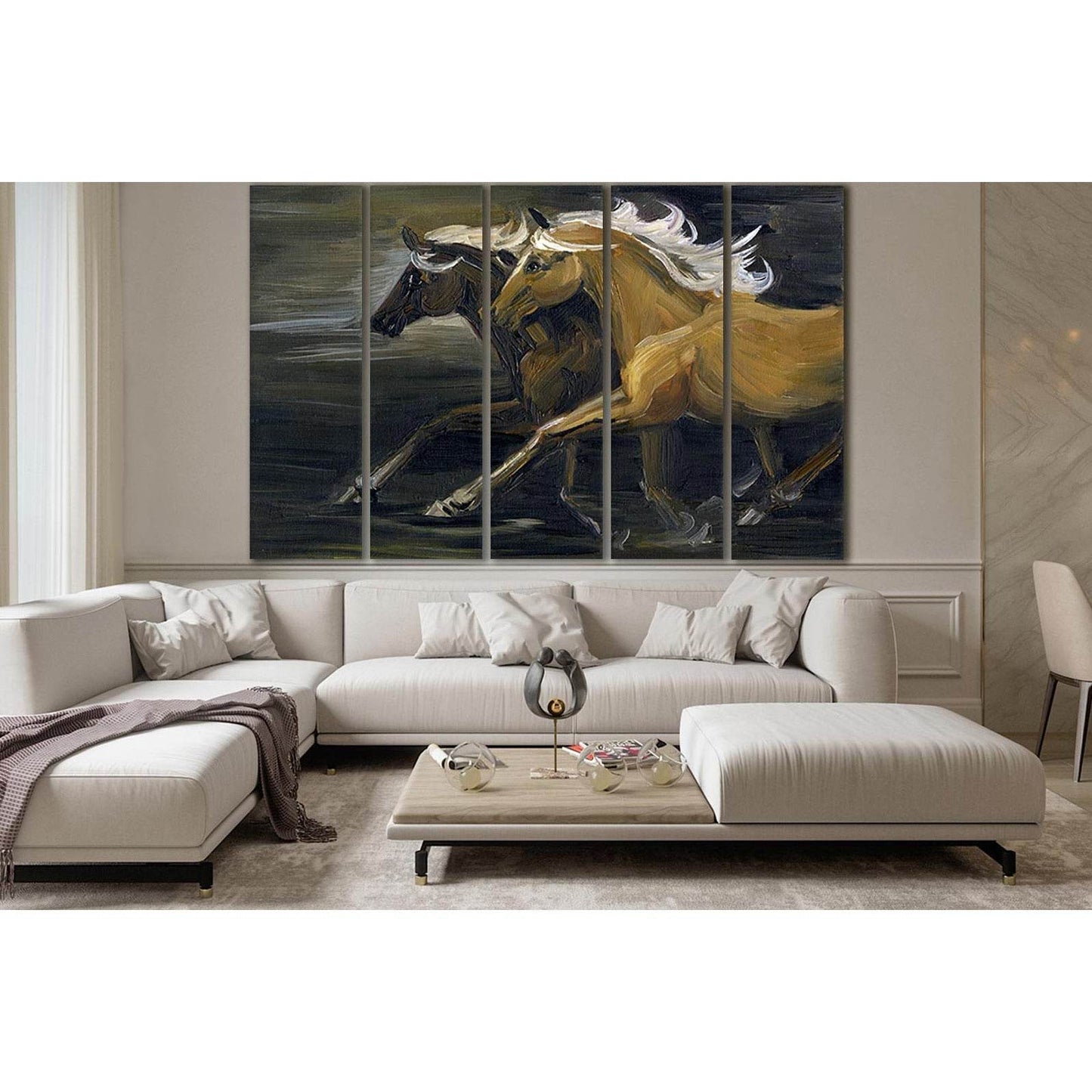 Two Galloping Horses №SL604 Ready to Hang Canvas Print - Zellart Canvas Prints 0new, ALL_Products, Horses, Oil Painting Wall Art