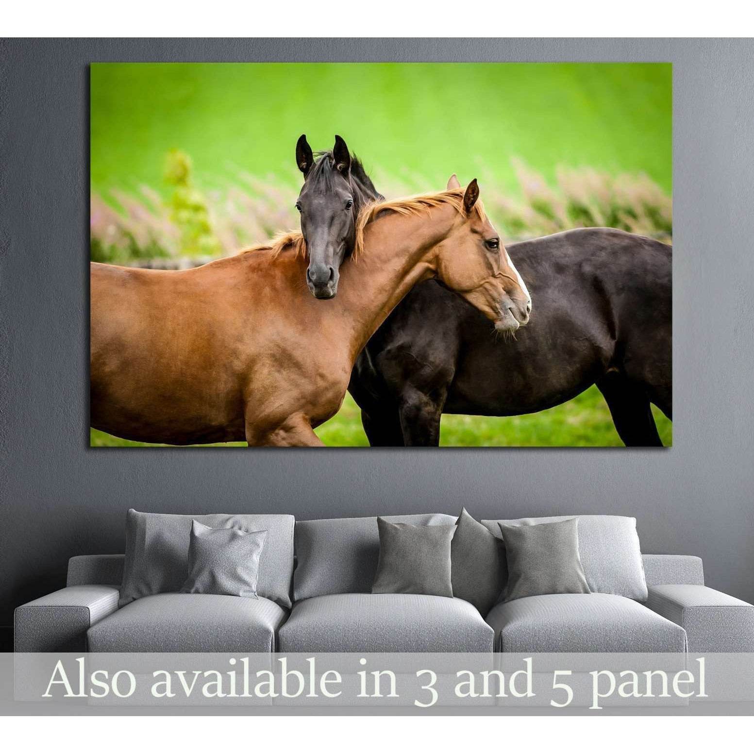 Two horses embracing in friendship №1853 Ready to Hang Canvas Print - Zellart Canvas Prints ALL_Products, Horses, s-1853