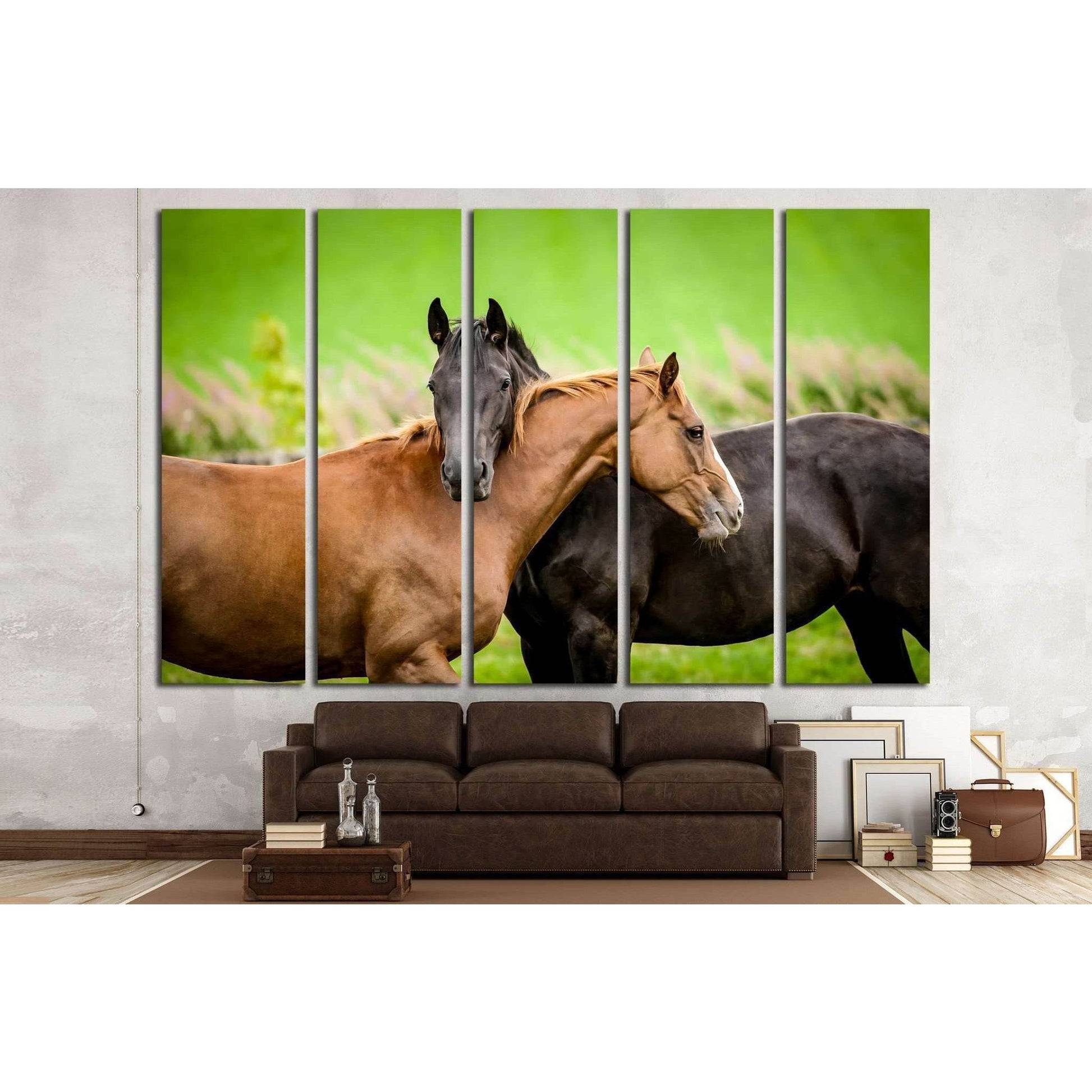 Two horses embracing in friendship №1853 Ready to Hang Canvas Print - Zellart Canvas Prints ALL_Products, Horses, s-1853