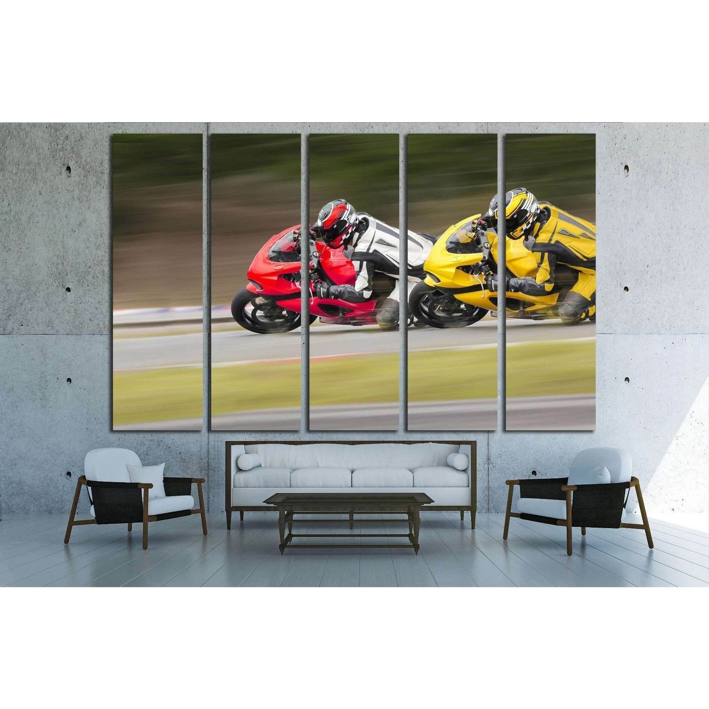 Two Motorcycles practice leaning into a fast corner on track №1867 Ready to Hang Canvas Print - Zellart Canvas Prints ALL_Products, s-1867