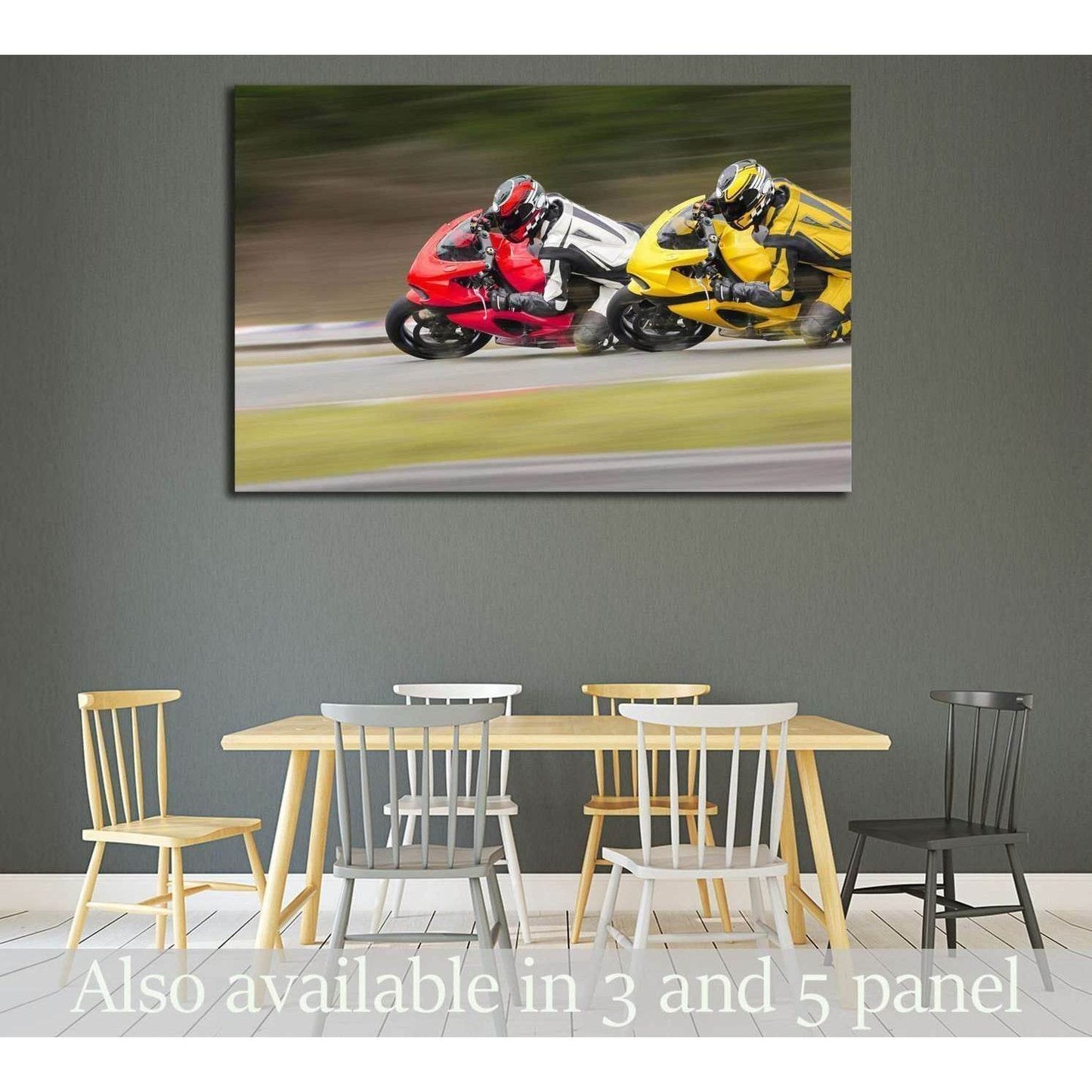 Two Motorcycles practice leaning into a fast corner on track №1867 Ready to Hang Canvas PrintCanvas art arrives ready to hang, with hanging accessories included and no additional framing required. Every canvas print is hand-crafted, made on-demand at our
