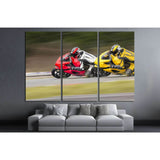 Two Motorcycles practice leaning into a fast corner on track №1867 Ready to Hang Canvas Print