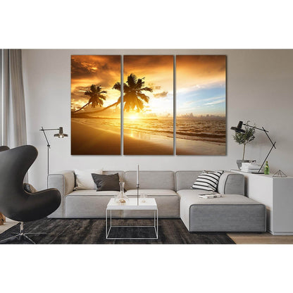Two Palm Trees At Sunset №SL208 Ready to Hang Canvas Print - Zellart Canvas Prints 0new, ALL_Products, Beach Ocean & Waves, SUNRISE & SUNSET WALL ART