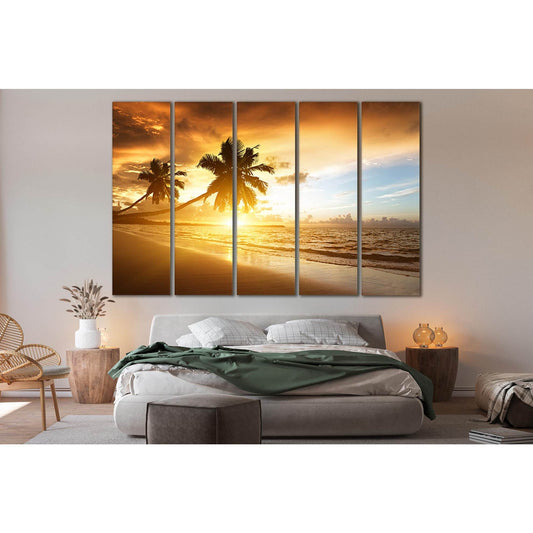 Two Palm Trees At Sunset №SL208 Ready to Hang Canvas Print - Zellart Canvas Prints 0new, ALL_Products, Beach Ocean & Waves, SUNRISE & SUNSET WALL ART