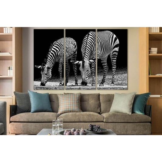 Two Zebras Black And White №SL878 Ready to Hang Canvas Print - Zellart Canvas Prints 0new, ALL_Products, Black & White Wall Art
