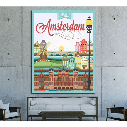 Typographical Retro Style canvas With Amsterdam Symbols And Landmarks №4565 Ready to Hang Canvas Print - Zellart Canvas Prints ALL_Products, s-4565