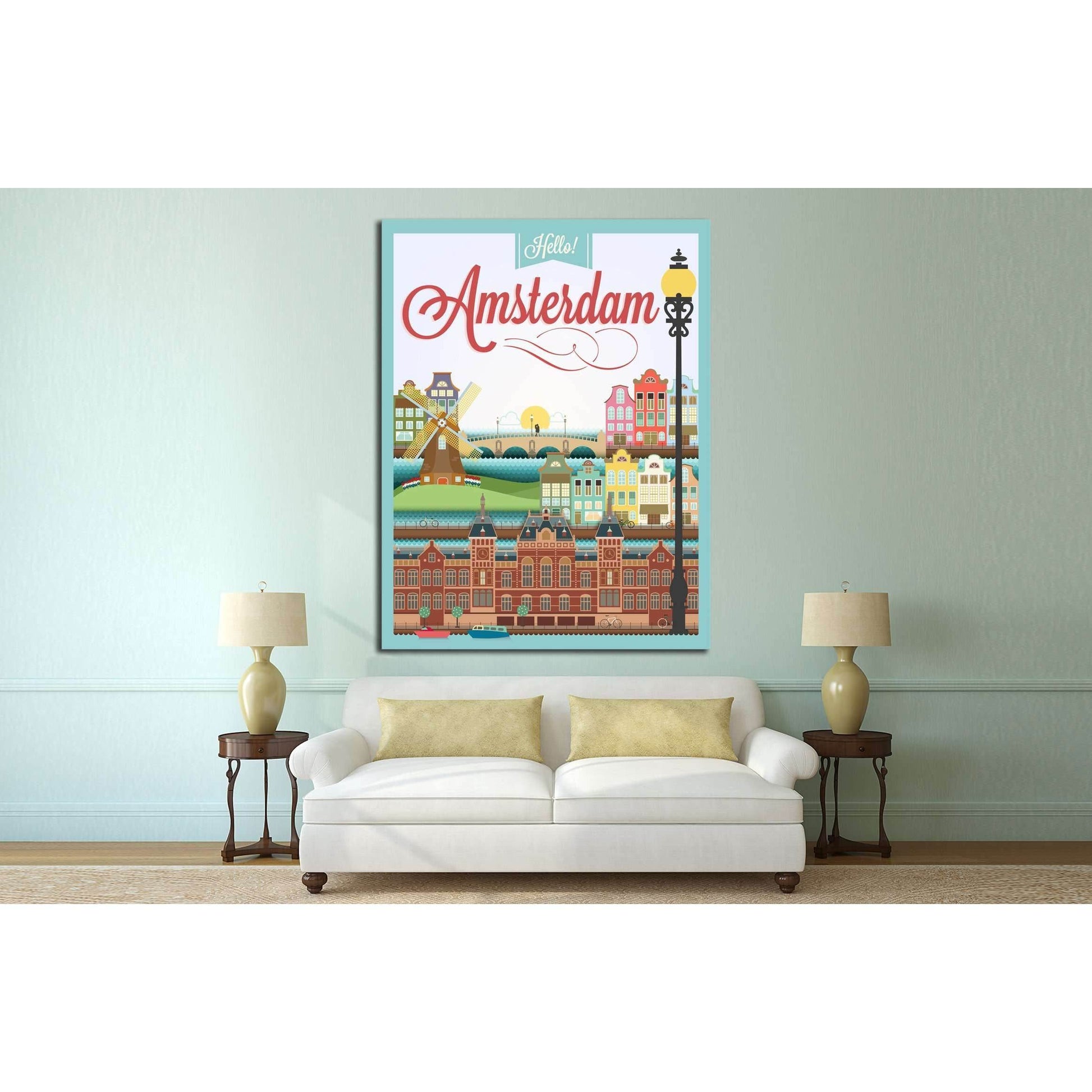 Typographical Retro Style canvas With Amsterdam Symbols And Landmarks №4565 Ready to Hang Canvas Print - Zellart Canvas Prints ALL_Products, s-4565