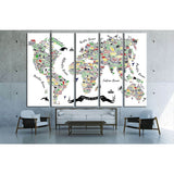 Typography World Map. Travel Poster with cities and sightseeing attractions №1930 Ready to Hang Canvas Print