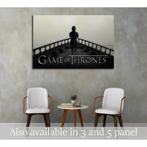 Tyrion Lannister Game of Thrones canvas print hung above chairs in a modern room