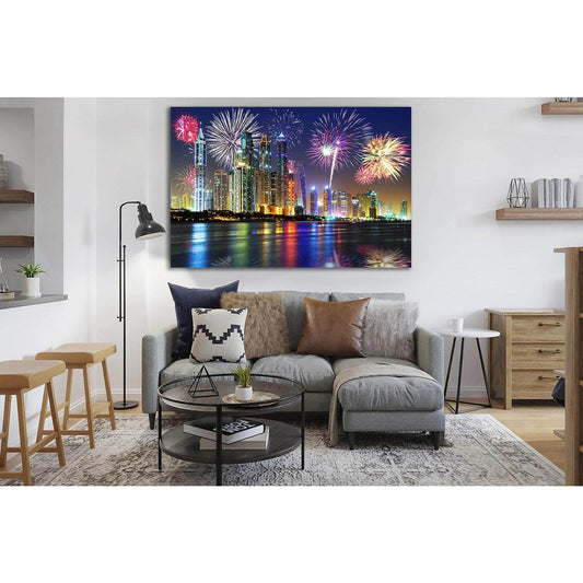 UAE Dubai Fireworks In The Sky №SL306 Ready to Hang Canvas Print - Zellart Canvas Prints 0new, ALL_Products, Cityscapes & Skylines