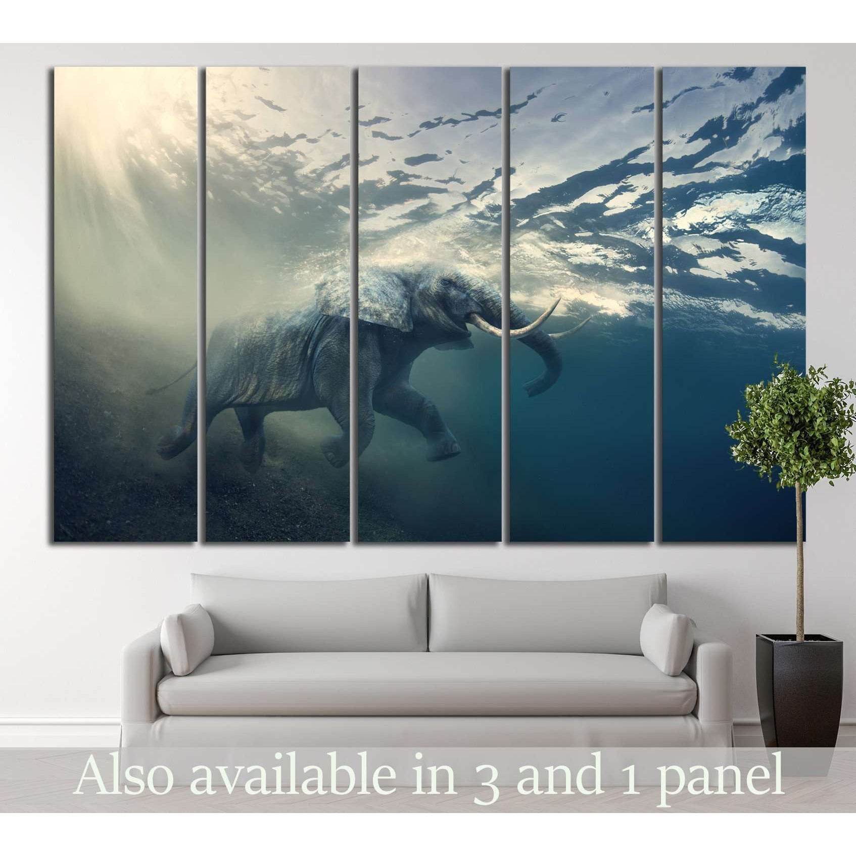 Underwater Elephant №196 Ready to Hang Canvas Print - Zellart Canvas Prints ALL_Products, Elephant, wd-196