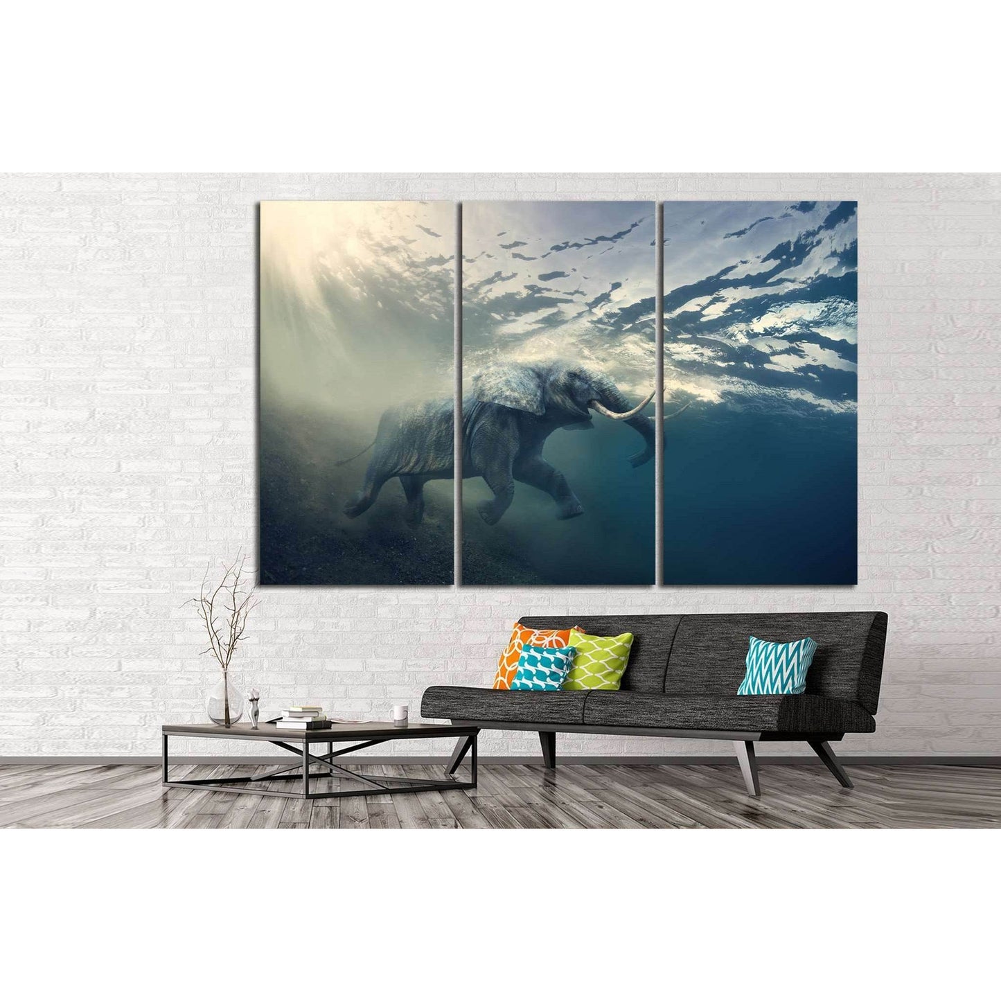 Underwater Elephant №196 Ready to Hang Canvas Print - Zellart Canvas Prints ALL_Products, Elephant, wd-196
