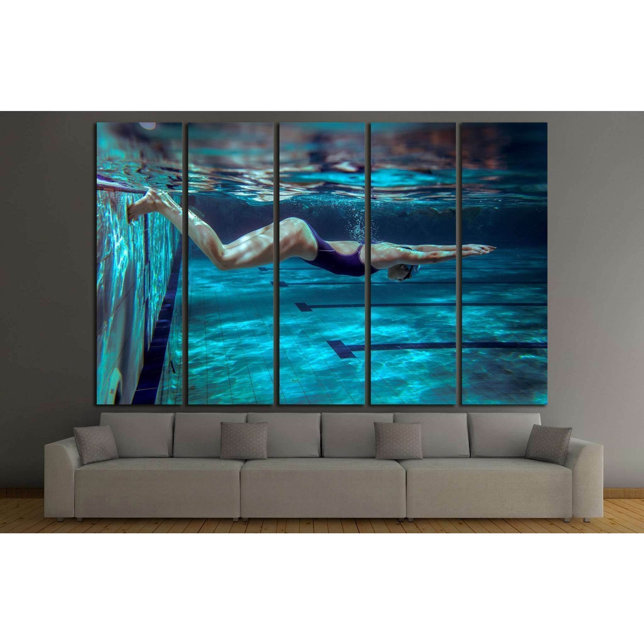 Pool Canvas Underwater Swimmer Canvas Print, Blue Pool Photo - Zellart