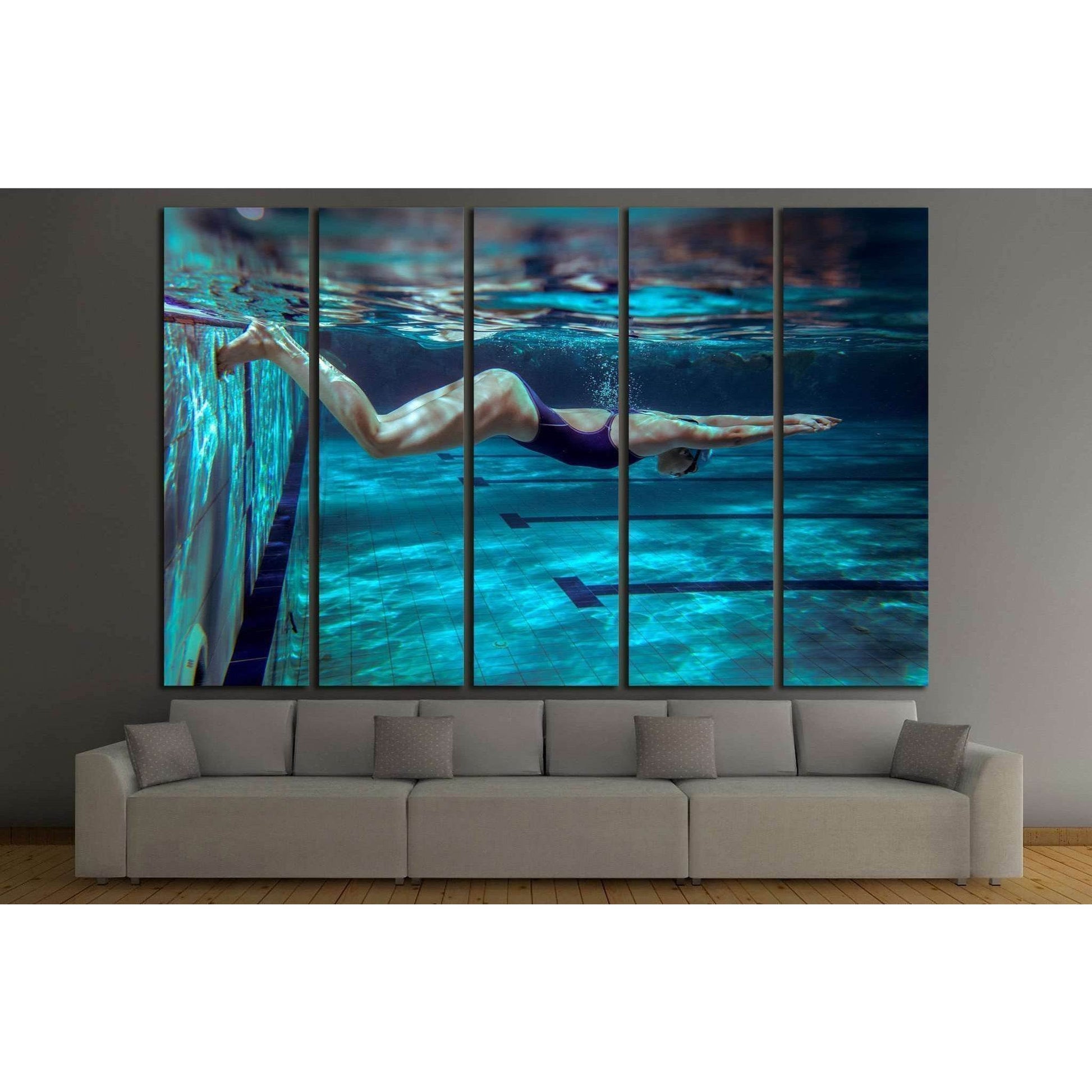 Underwater, Female swimmer in swimming pool №1379 Ready to Hang Canvas PrintCanvas art arrives ready to hang, with hanging accessories included and no additional framing required. Every canvas print is hand-crafted, made on-demand at our workshop and expe